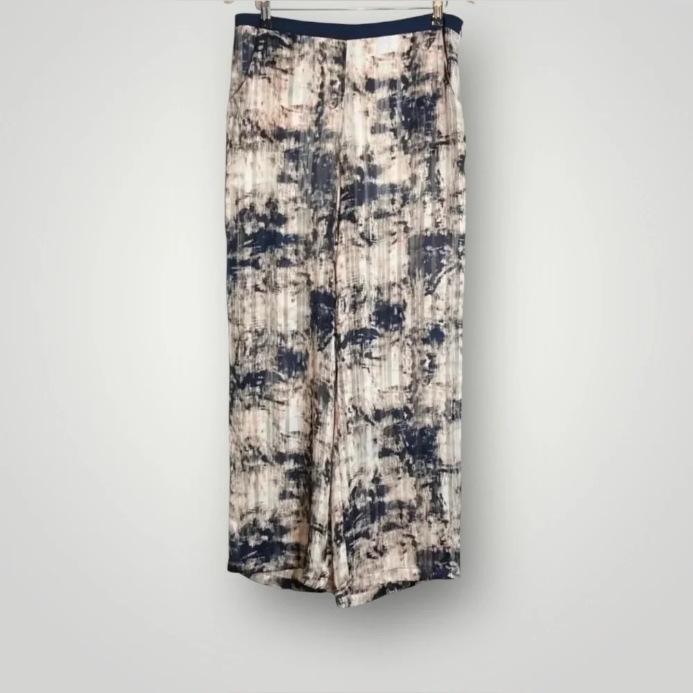 Cache Wide Leg Chiffon Sheer Pants Size 10 Shorts Lined Side Zip Hook & Eye VTG